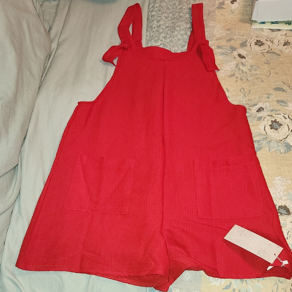 Red Sleeveless Romper with Pockets